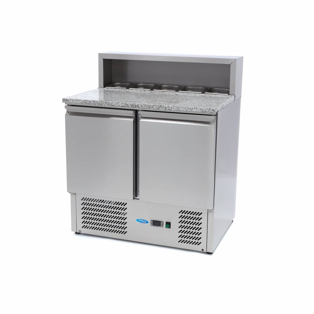 Réfrigérateur pour la préparation des pizzas - 90 cm - 2 portes - s'adapte à 5 x 1/6 GN - incl couvercle en acier inoxydable