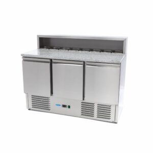 Réfrigérateur pour la préparation des pizzas - 137 cm - 3 portes - s'adapte à 8 x 1/6 GN - incl couvercle en acier inoxydable