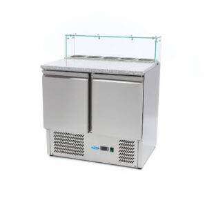 Réfrigérateur pour la préparation des pizzas - 90 cm - 2 portes - s'adapte à 5 x 1/6 GN - incl couvercle en verre