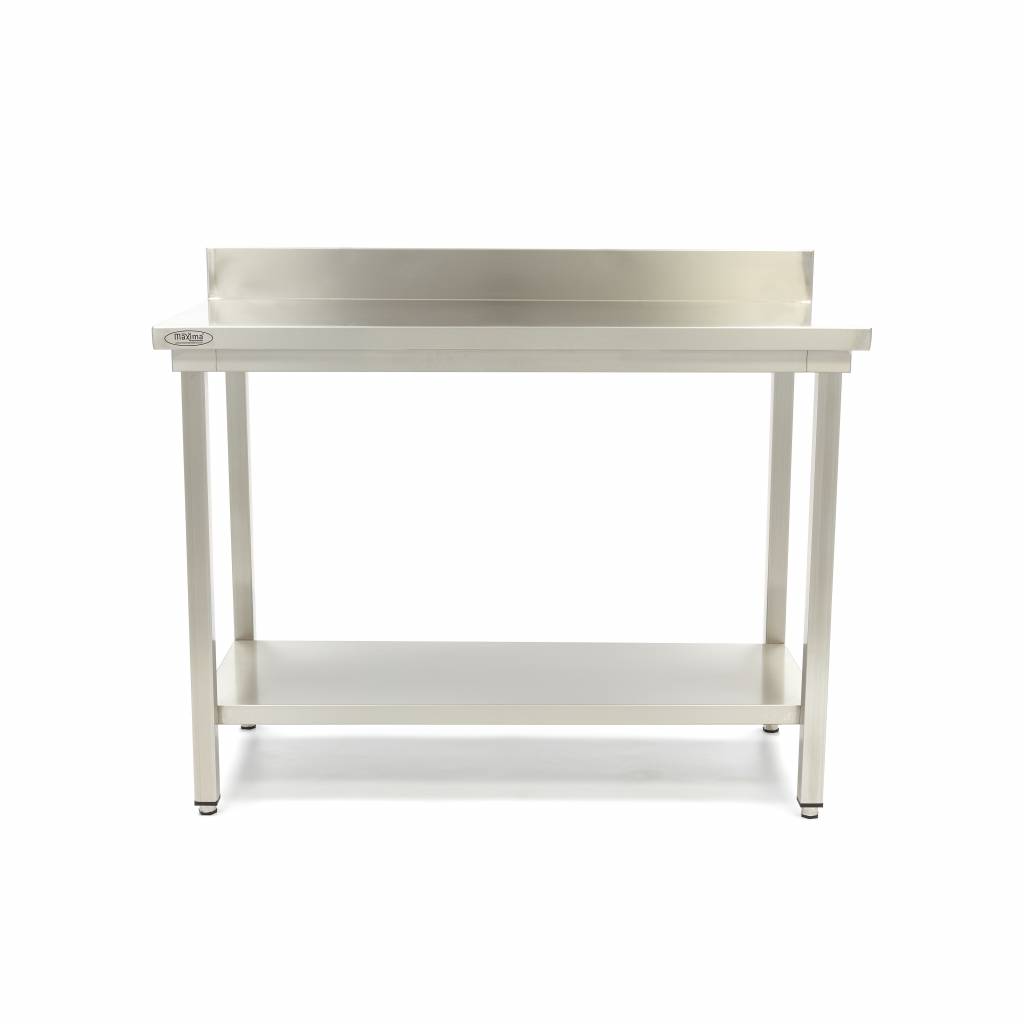 Table en acier inoxydable - 140 x 60 cm - hauteur réglable - avec dosseret et étagère de rangement