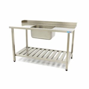 Table lave-vaisselle - 120 x 75 cm - droite - avec évier et dosseret - étagère de rangement incluse