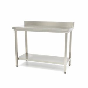 Table en acier inoxydable - 60 x 60 cm - hauteur réglable - avec dosseret et étagère de rangement