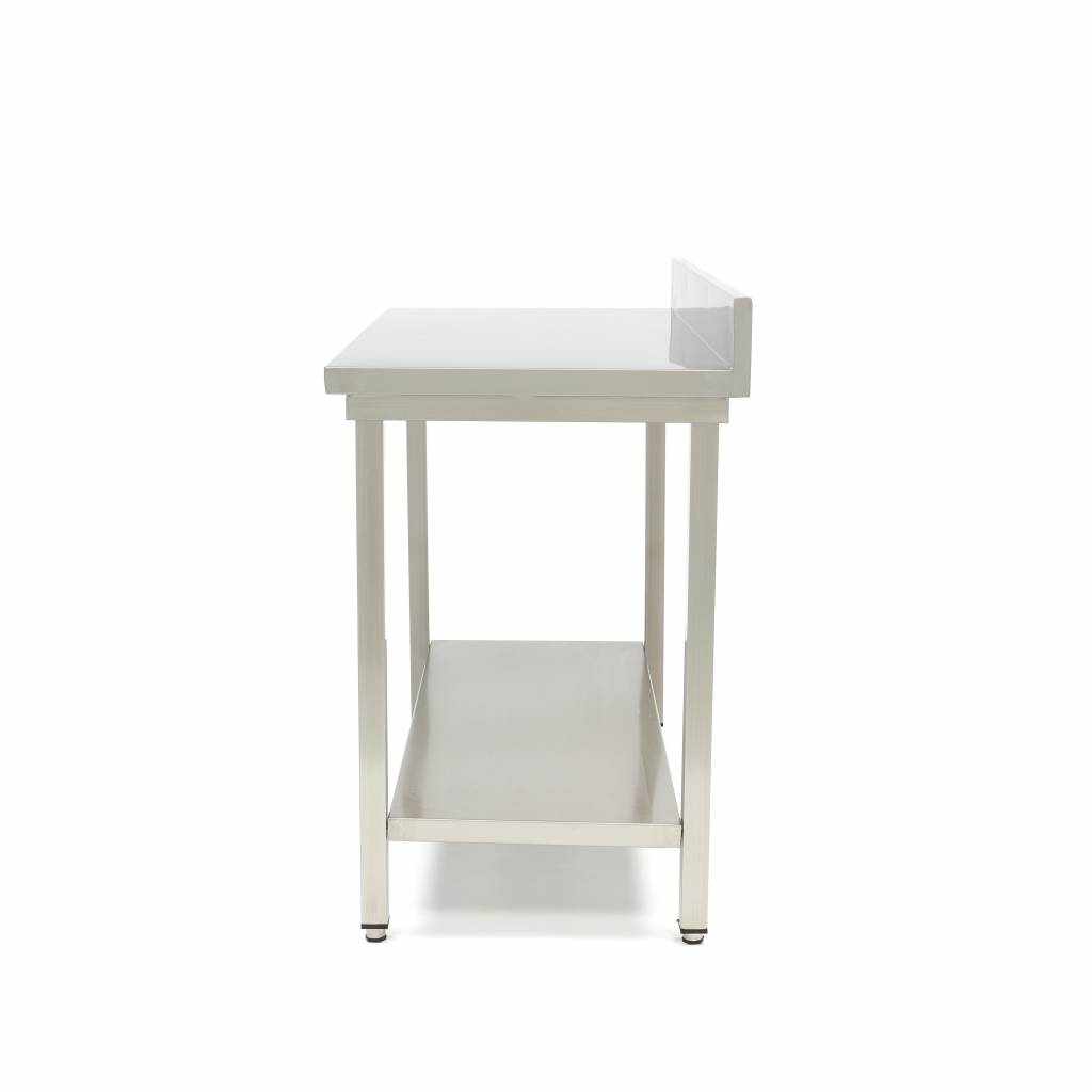 Table en acier inoxydable - 140 x 60 cm - hauteur réglable - avec dosseret et étagère de rangement
