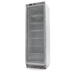 Congélateur - 400 L - acier inoxydable - avec porte en verre