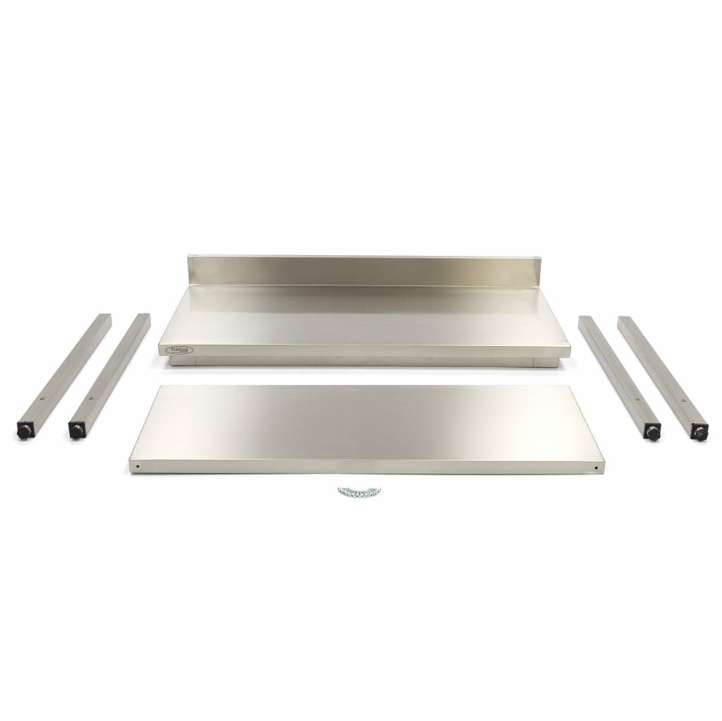 Table en acier inoxydable - 140 x 60 cm - hauteur réglable - avec dosseret et étagère de rangement