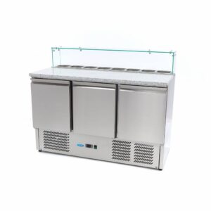 Réfrigérateur pour la préparation des pizzas - 137 cm - 3 portes - s'adapte à 8 x 1/6 GN - incl couvercle en verre